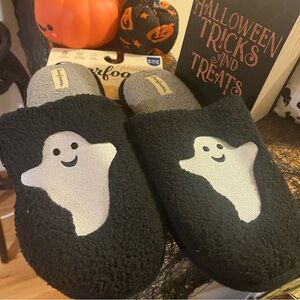 Dearfoarm Moments Halloween Slip On Ghost Black Slippers M 11-12/W 12-13 NWT